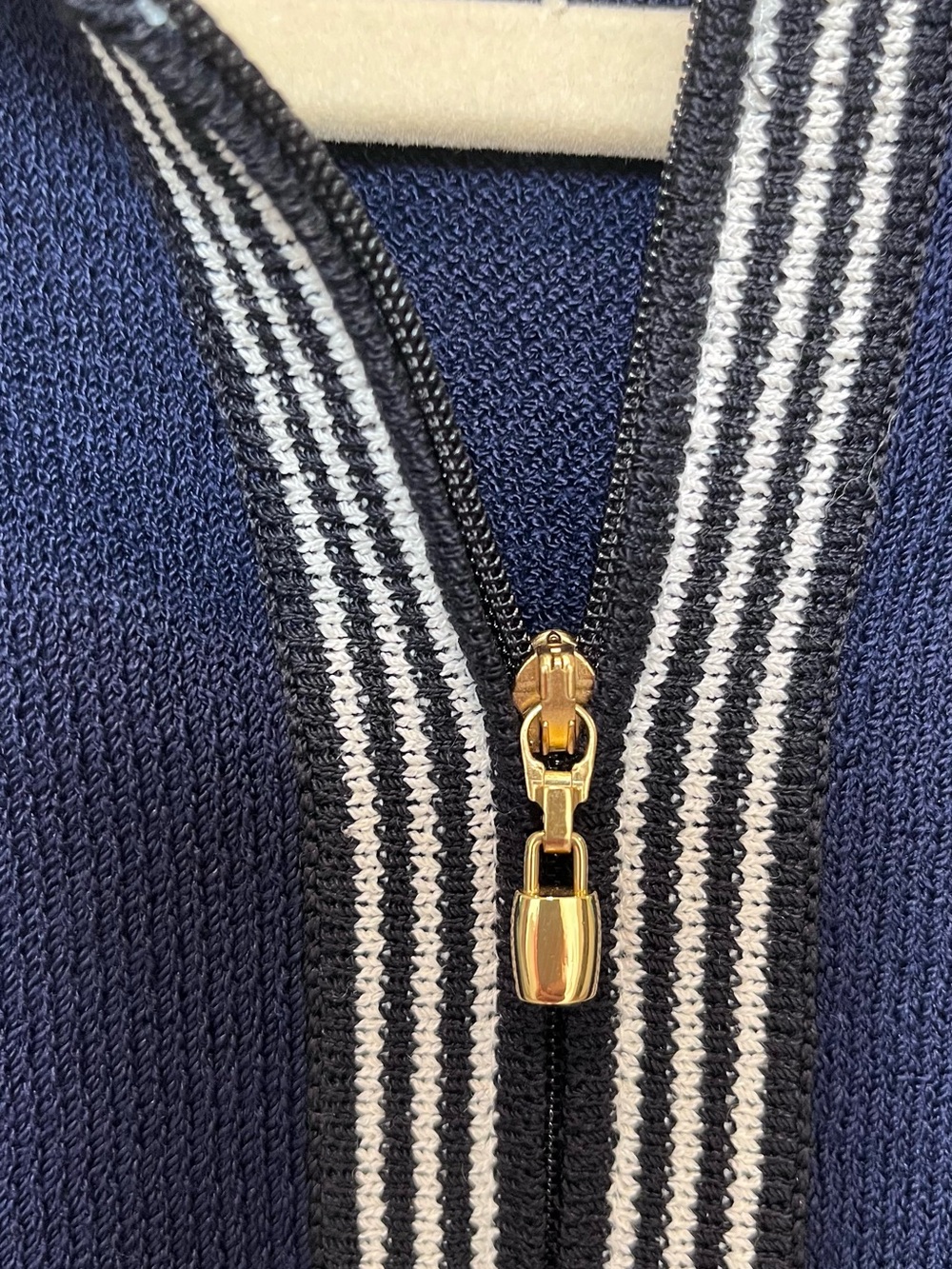 St. John Sport Navy and White &Black Striped Knit Zip Jacket - Picture 5 of 9